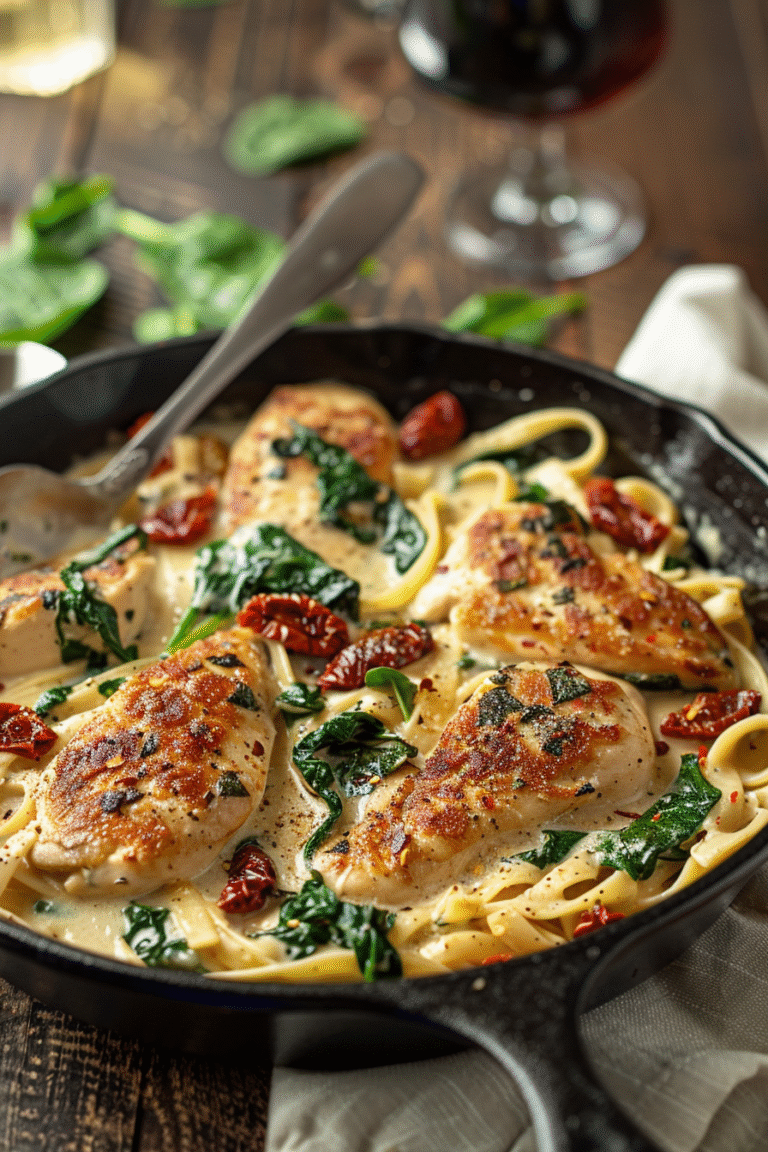 🍝 Creamy Tuscan Chicken Pasta – One-Pan Pinterest Dinner
