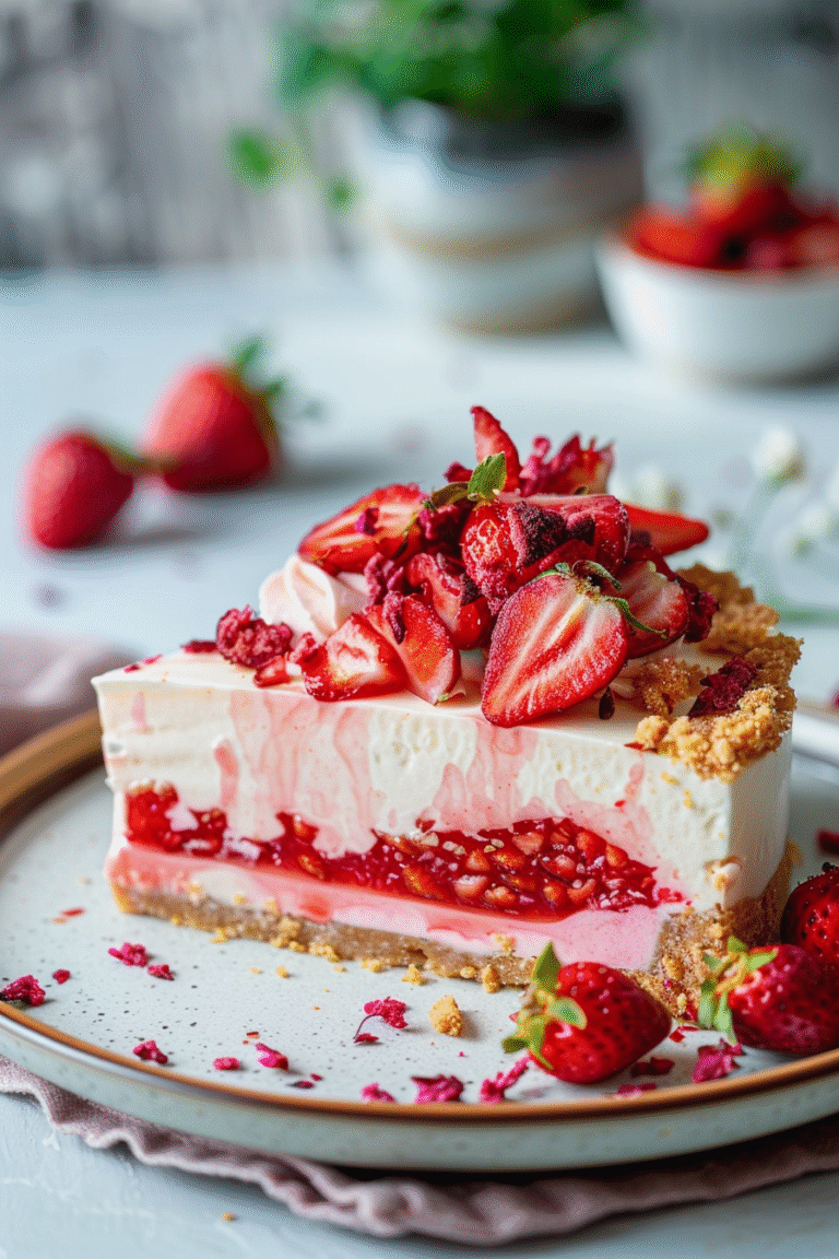 Strawberry Crunch Cheesecake Recipe – Creamy, Crunchy & Irresistible